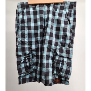 Urban Pipeline Shorts Mens 32 Plaid Cargo Black Gray Teal Plaid Pattern‎ NWT